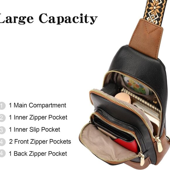 Chic Vegan Leather Crossbody Sling Bag for Women - Multi-Pocket Design - Picture 2 of 9